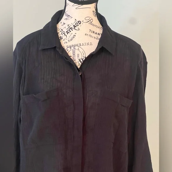 Seafolly Australia Crinkle Twill Beach Shirt | Black | Size S | Like New - Picture 11 of 14